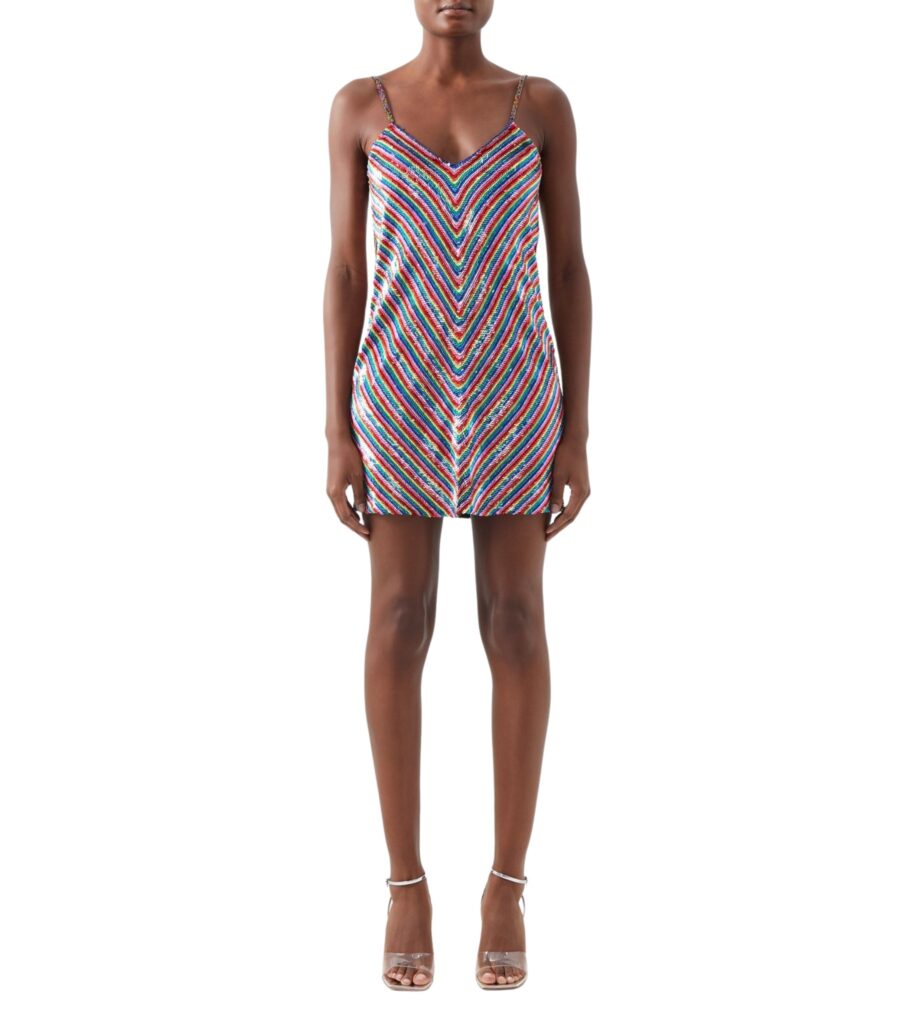 Ashish Chevron-Stripe Sequinned Mini Dress Rental - Front View