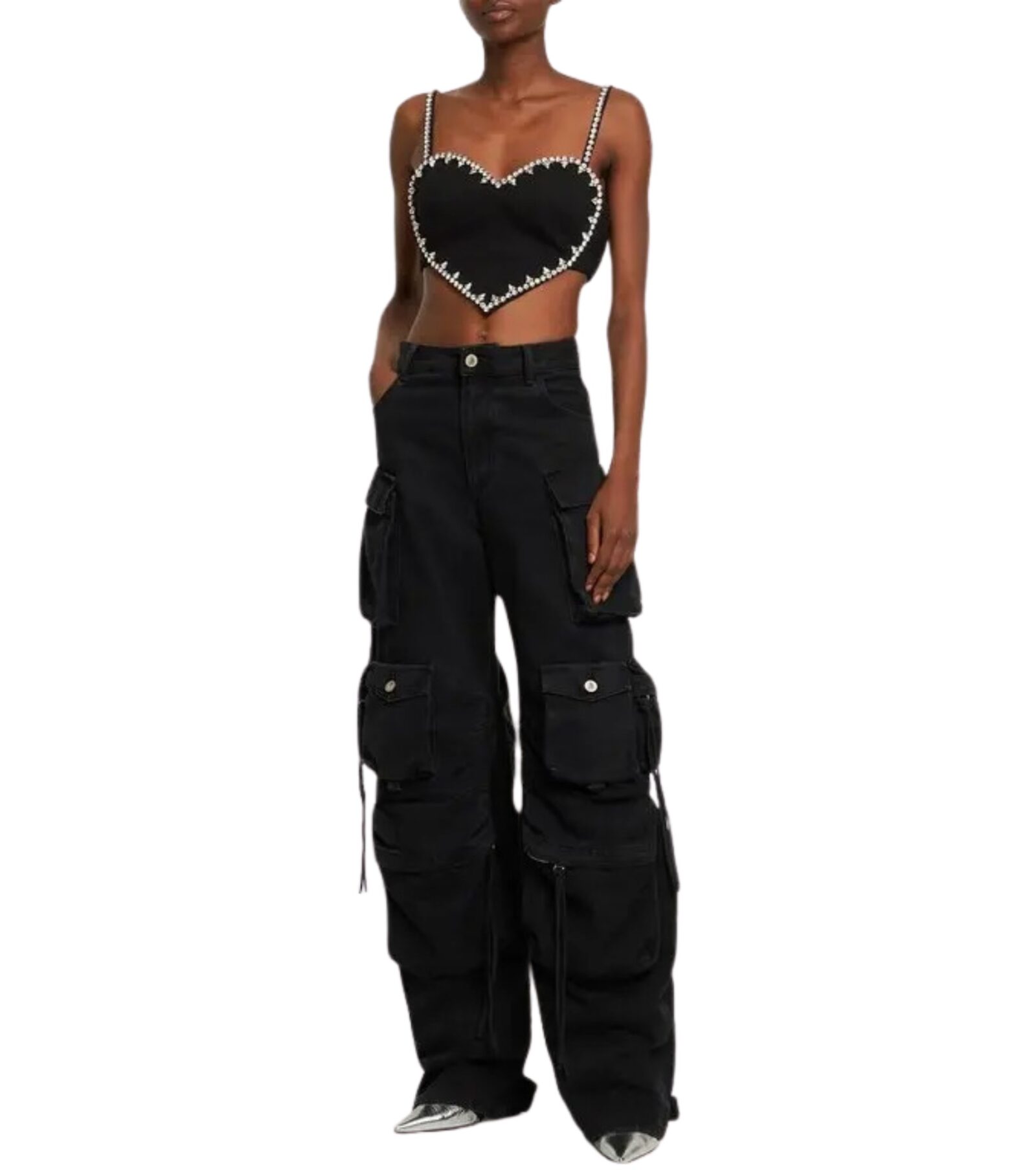 Embellished Heart-Shape Crop Top - Black - CHIC ME UP