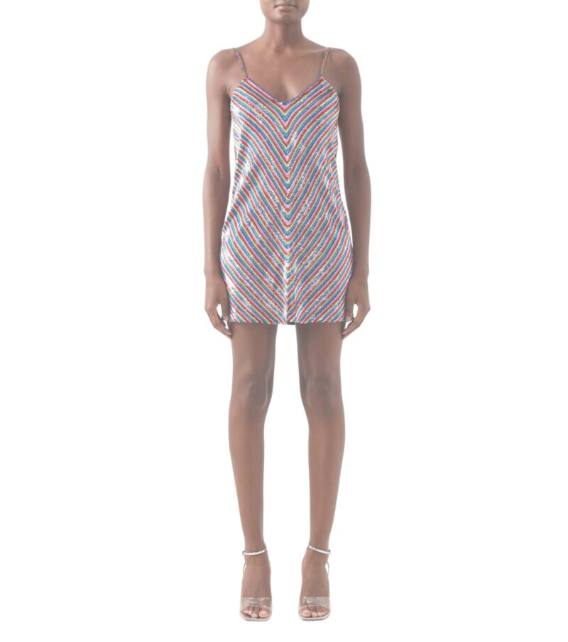 Video Thumbnail Ashish Chevron-Stripe Sequinned-Georgette Mini Dress